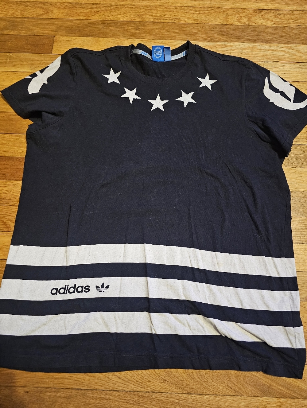 adidas Originals Black Tee with White Star & Stripe Details